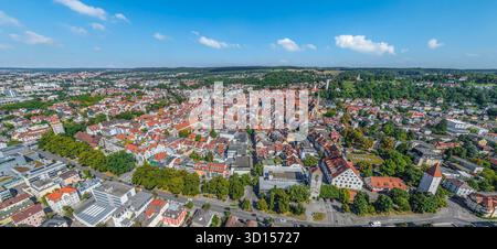 Ravensburg, zentrale Stadt der Region Bodensee-Oberschwaben aus der Vogelperspektive Stockfoto