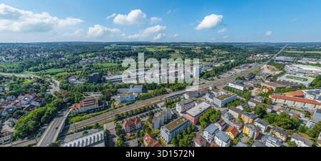 Ravensburg, zentrale Stadt der Region Bodensee-Oberschwaben aus der Vogelperspektive Stockfoto