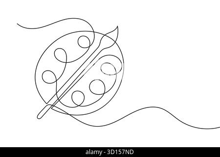 Farbpalette und Kunstpinsel durchgehende einzeilige Zeichnung minimalistischer Stil isolierter Vektor Illustration Stock Vektor
