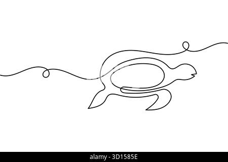 Minimalistischer Schildkrötenumriss in durchgehender einzeiliger Zeichnung isolierter Vektorillustration Stock Vektor