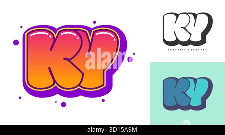 KY-Logo für Festival oder Party. Anfangsbuchstaben k und y im Graffiti-Stil. Kreativer, moderner Schriftname der Schrifttypografie. Kinder im Trend Stock Vektor