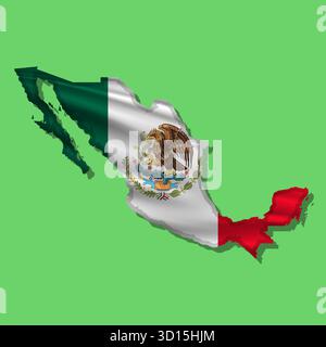 Schwenkende Vektor-abstrakte Flagge von Mexiko in Kartenform mit Schatten Stock Vektor