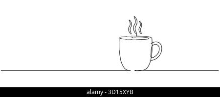 Eine Tasse heißer Tee oder Kaffee durchgehende Strichzeichnung. Bearbeitbare Kontur. Stock Vektor