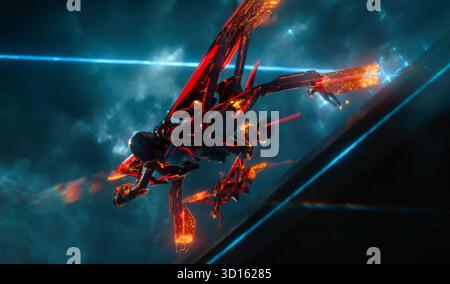 TRON: Ares ist ein US-amerikanischer Science-Fiction-Actionfilm aus dem Jahr 2025. Es ist der dritte Teil der Tron-Serie und eine Fortsetzung von Tron: Legacy (2010). Regie führte Joachim Rønning, die Filmstars Jared Leto, Greta Lee, Evan Peters, Jodie Turner-Smith, Hasan Minhaj, Arturo Castro und Gillian Anderson, wobei Jeff Bridges seine Rolle als Kevin Flynn aus den ersten beiden Filmen wiederaufnahm. Stockfoto