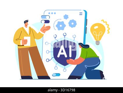 KI-Technologiekonzept. Assistent für künstliche Intelligenz auf dem Smartphone-Bildschirm. Moderne Anwendung, digitale Software Stock Vektor