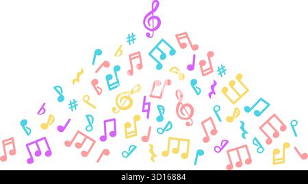 Abstraktes Musikmuster von Noten. Blau, rot. Gelber und weißer Musikhintergrund. Stock Vektor