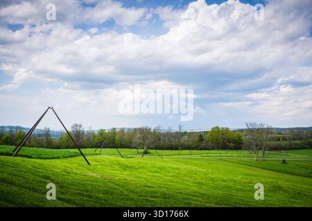 Cazenovia, NY USA - 19. Mai 2019: Kunstinstallation im Stone Quarry Hill Art Park. Stockfoto