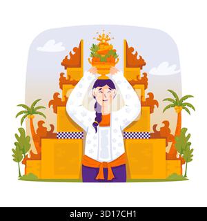 Balinesische Frau Mit Offering-Vektor-Illustration Stock Vektor
