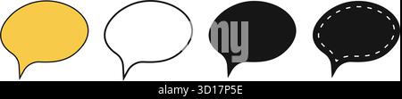 Set aus leeren Sprechblasen im Doodle-Stil. Kommunikationsballons, Textfelder, Anführungsrahmen, Nachrichten-Tags, Kommentarbeschriftungen isoliert auf weißem Hintergrund. Vektorgrafik. Stock Vektor