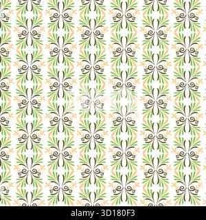 Zartes Blumenmuster mit grünen Blättern und lila Akzenten isoliert auf weißem Hintergrund Stock Vektor