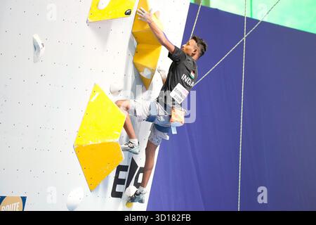 Iizuka Japan. Oktober 2025. Sankhadip Manna (IND), 26. OKTOBER 2025 - Para Climbing : Para Climbing Final im Iizuka Sports Resort das Retreat während des IFSC Climbing Grand Finals Fukuoka 2025 in Iizuka Japan. Quelle: SportsPressJP/AFLO/Alamy Live News Stockfoto