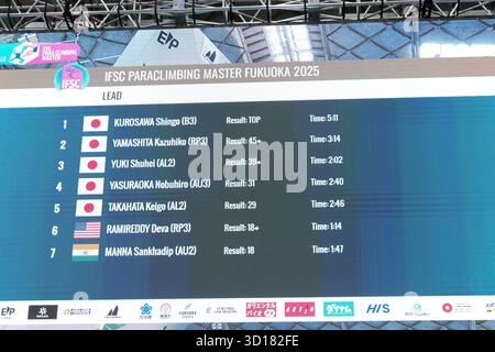 Iizuka Japan. Oktober 2025. Allgemeine Ansicht, 26. OKTOBER 2025 - Para Climbing : Medaillenzeremonie im Iizuka Sports Resort The Retreat während des IFSC Climbing Grand Finals Fukuoka 2025 in Iizuka Japan. Quelle: SportsPressJP/AFLO/Alamy Live News Stockfoto