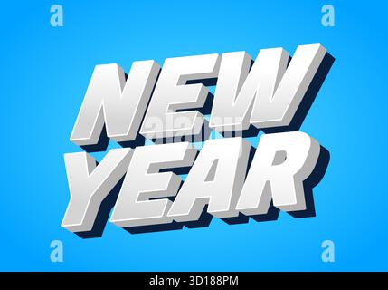 Neujahr. Eleganter mehrschichtiger Schriftzug mit sanften Schattierungen und dynamischer Festkomposition für saisonale Themen Stock Vektor