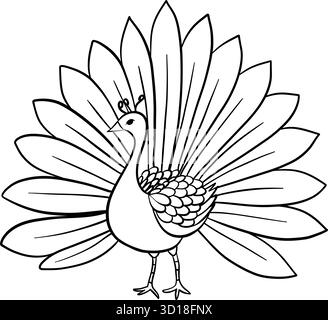 Färbung Seite Pfau Vektor Illustration für Kinder. Benutzerfreundlich und individuell anpassbar. Perfekt für Vorschulkinder und Kindergartenarbeitsblätter, Homeschooling Stock Vektor