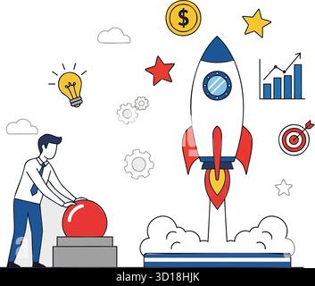 Start-up Business Start and Growth Concept - Flat Line Vector Stock Vektor