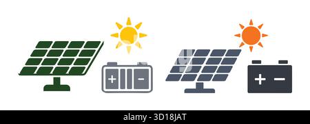 Solarmodul und Batteriesymbole zur Darstellung des Konzepts erneuerbarer Energien Stock Vektor