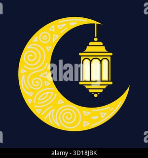 Islamischer dekorativer Mond und Fanoos (Laterne) für Ramadan oder Eid. Stock Vektor