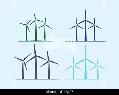 Moderne Windmühle (Windkraftanlage) Ikonen in verschiedenen Stilen, isoliert. Stock Vektor
