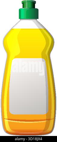 Vektorillustration der gelben Spülflüssigkeitsflasche, grüne Kappe, leeres Etikett, sauberer weißer Hintergrund Stock Vektor
