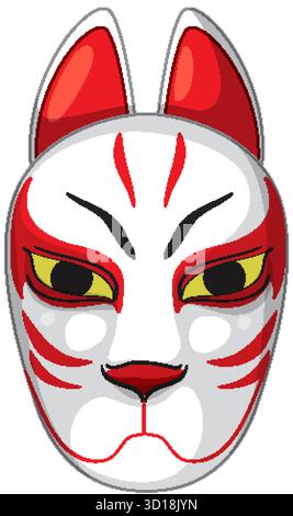 Stilvolle Kitsune Fuchs Maske mit kräftigen roten Akzenten, gelben Augen und klaren Vektorlinien Stock Vektor