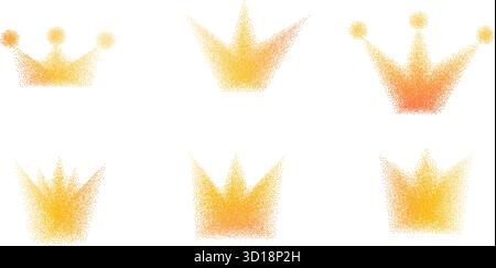 Kronenkorngeräusche und Gradientenformen. Retro y2k Simple Formularset. Orangefarbene Königssymbole auf transparentem Hintergrund. Vektorspray Stock Vektor