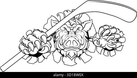 Wildschwein Razorback Warthog Pig Hockey Maskottchen Stock Vektor