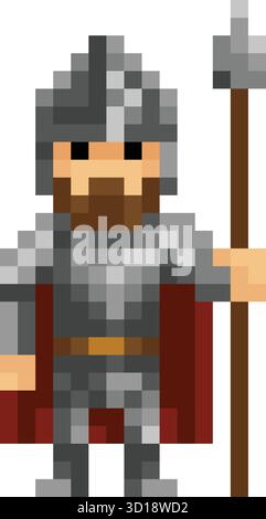 Knight Fantasy Pixel Art Game Cartoon Charakter Stock Vektor