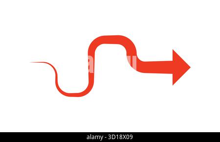 Roter Wellenpfeil – Nach Rechts Zeigende Flussübergangsgrafik Stock Vektor