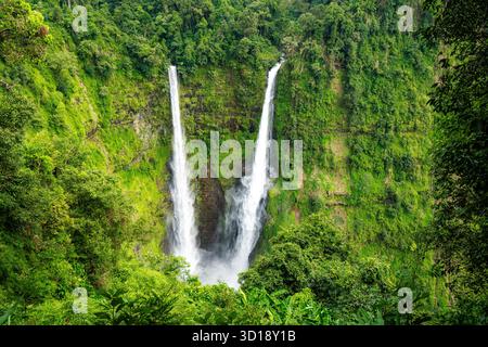 Majestätischer Tad Fane Wasserfall, Der Durch Den Üppigen Dschungel Fließt, Bolaven Plateau, Laos Stockfoto