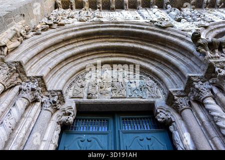 Kathedrale Santiago de Compostela (romanisch, gotisch und Barock, 9.-18. Jahrhundert). Las Platerías Fassade (romanisch, 12. Jahrhundert). A Coruña, Galicien, Stockfoto