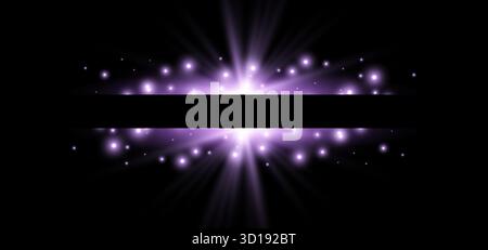 Violetter horizontaler Laserstrahl. Leichte Linsenreflexion. Violette Lichteffekte. Vektorabbildung. Isoliert auf dunklem transparentem Hintergrund. Stock Vektor