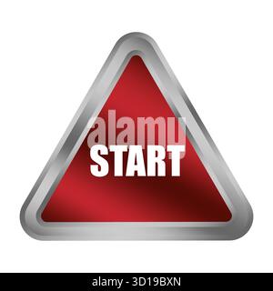Rote Starttaste. Metallische Dreiecksform. Aktion Vector starten. Symbol für den Initiativprozess. EPS 10. Stock Vektor