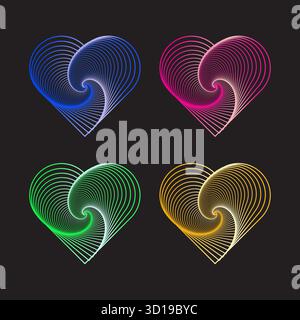 Abstrakte Herzensfigur. Symbole für Liebesgefühle. Spiralwirbelvektorformen. Farbenfrohe Verlaufselemente. EPS 10. Stock Vektor
