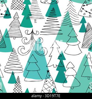 Nahtloses Muster eines handgezeichneten Weihnachtsbaums mit Skizzen. Entwerfen Sie Weihnachtsgrußkarten und Einladungen zum frohen Weihnachten und zum guten neuen Jahr Stock Vektor