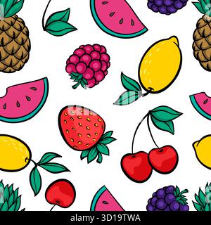 Wunderschönes, nahtloses Muster mit süßer Skizze mit Doodle-Früchten. Handgezeichneter trendiger Hintergrund. Design Hintergrund Grußkarten, Einladungen, Stoff Stock Vektor