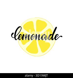 Schwarz-weiße Schriftzüge Lemonade mit Doodle Slice Menü. Handgezeichnetes Textaufkleber-Kit auf gesunden kühlenden Getränken. Moderne Kalligraphie Stock Vektor