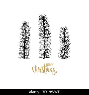 Frohe Weihnachten handgezeichnete kreative Kalligraphie, Pinselstift-Schriftzug mit Weihnachtsbaumzweig. Entwerfen Sie Weihnachtsgrußkarten und Einladungen der Fröhlichen Stock Vektor