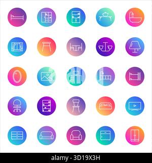 Vektorsymbole auf Farbverlaufsrunden Stock Vektor