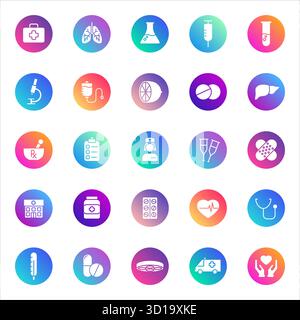 Vektorsymbole auf Farbverlaufsrunden Stock Vektor