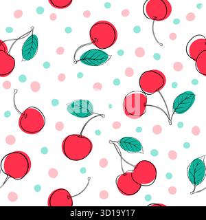 Nahtloses Muster in schwarz-weiß umrissener Farbe, rosa und grüne Punkte. Design für Weihnachtsgrußkarte und Einladung für saisonalen Sommerurlaub Stock Vektor