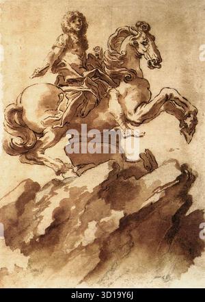 BERNINI, Gian Lorenzo (* 1598, Neapel, d. 1680, Roma) Studie für eine Reiterstatue von Loius XIV. C. 1669 Stift, Waschung und Aquarell, 270 x 385 mm Museo Civico, Bassano del Grappa --- Schlüsselwörter: ----------------- Autor: BERNINI, Gian Lorenzo Titel: Studie für eine Reiterstatue von Loius XIV Zeitlinie: 1601-1650 Schule: Italienisch Form: Grafik Typ: Studie Stockfoto