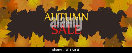 Herbstverkauf Werbung abstrakte Banner Vektor Hintergrund mit fallenden hellen Herbstblättern. Stock Vektor