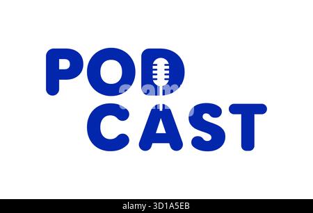 Blaues Podcast-Textlogo mit Mikrofon im Buchstaben d, das ein kreatives, modernes Audio-Branding-Design bildet, ideal für Media Identity Radio Stock Vektor