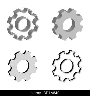 Geometrische Zahnradformen. Industrielles Getriebeelement. Vier graue Vektoren. Abstraktes mechanisches Set. EPS 10. Stock Vektor