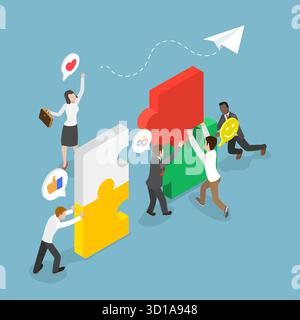 Isometrische 3D-Illustration der Motivation am Arbeitsplatz, EVP, Mitarbeiterwertversprechen Stockfoto