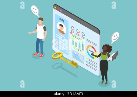 Isometrische 3D-Darstellung des KPI, Mitarbeiterleistungsmanagement Stockfoto