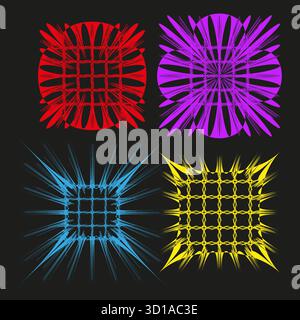 Set Explosionsformen. Quadratische Burst-Formen. Vektorgrafik in hellen Farben. Abstraktes Hintergrunddesign. EPS 10. Stock Vektor