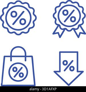 Blaue Symbolgruppe Für Marketing-Rabatt In Prozent Stock Vektor