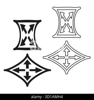 Emblem in Pfeilform. Schwarzes Umrissdesign. Richtungsvektorsymbol. Symbol für den Zielzeiger. EPS 10. Stock Vektor