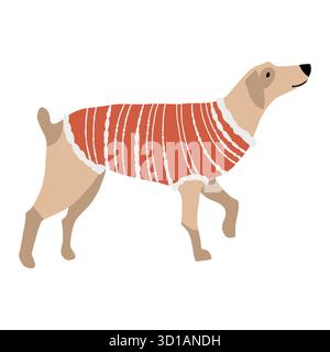 Zeichentrickhund in Winterkleidung. Click die Kunst eines Hundes in Toast, Pullover und Overalls. Flache Vektordarstellung eines Haustiers auf weißem Hintergrund Stock Vektor